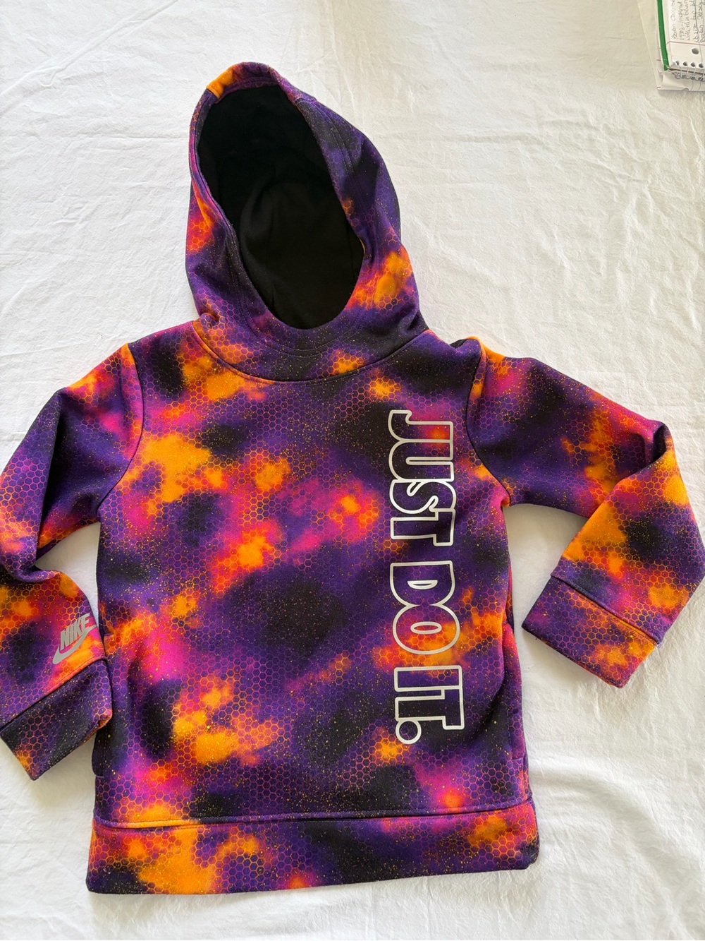 Nike Kids Size 6 Purple Orange Galaxy Honeycomb Fleece Pullover Hoodie